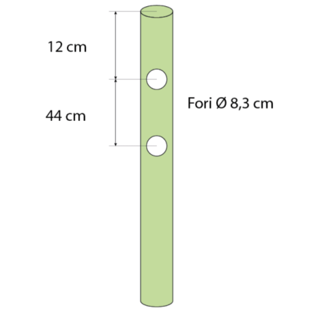 Pali in Legno per Recinzione-Palo Tondo con Fori Ø 12 x H 150 cm con 2 fori - 1771 Pali in Legno per Recinzione-Palo Tondo con Fori Ø 12 x H 150 cm con 2 fori - 1771