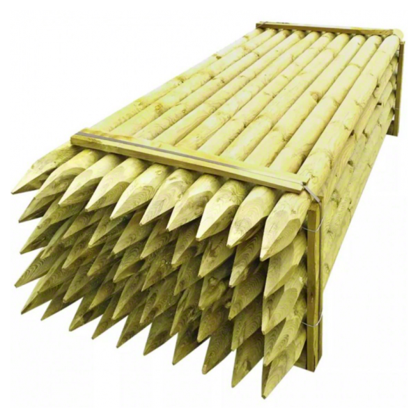 Pali in legno per recinzioni-50 pezzi di palo tondo Ø 10 x H 200 cm con punta in legno - Regno del Legno - 2164