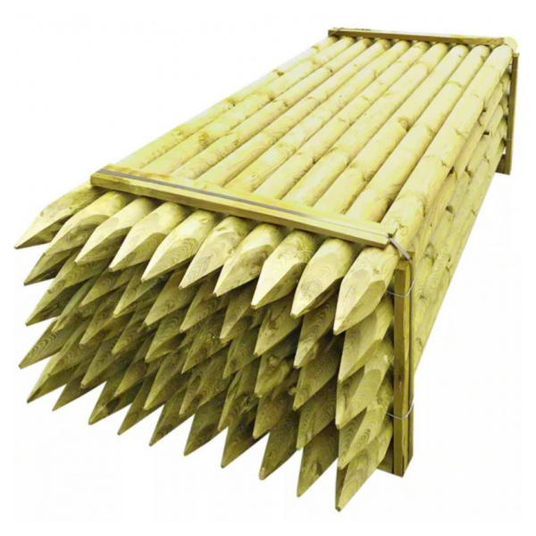 PT80-25PK-Pali per Recinzioni-50 pezzi di Palo tondo Ø 8 x H 250 cm con punta in legno - Regno del Legno - 2165
