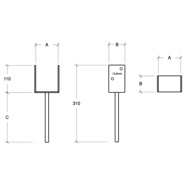 Woodworking Hardware & Timber Fixings-U-Shaped Concrete-In Post Bracket For 7 cm Wooden Posts - 2669