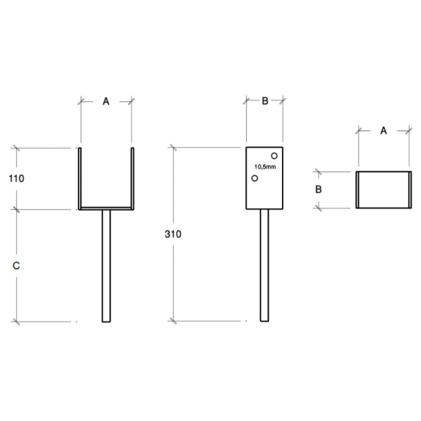 Woodworking Hardware & Timber Fixings-12 cm U-Shaped Concrete-In Post Anchor Bracket For Wooden Posts - 2678