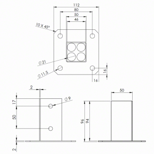 Hardware-Cup Bracket 4.5x4.5 cm - Pole Holder Bracket - 2717 2