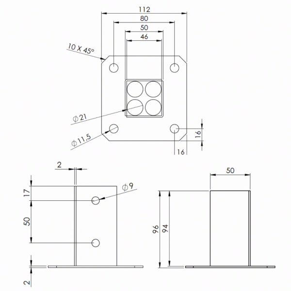 Woodworking Hardware & Timber Fixings-Post Base Socket Bracket 4.5 x 4.5 cm Wooden Post Support Cup Bracket - 2718