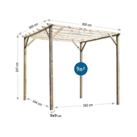 Pergole in Legno-Pergolato in Legno 3x3 con Montanti 9x9 cm - 3122 Pergole in Legno-Pergolato in Legno 3x3 con Montanti 9x9 cm - 3122