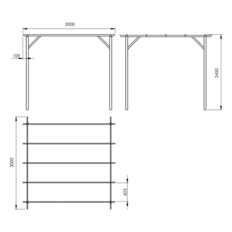 Pergole in Legno-Pergola in Legno 3x3 con Montanti 7x7 cm - 3523