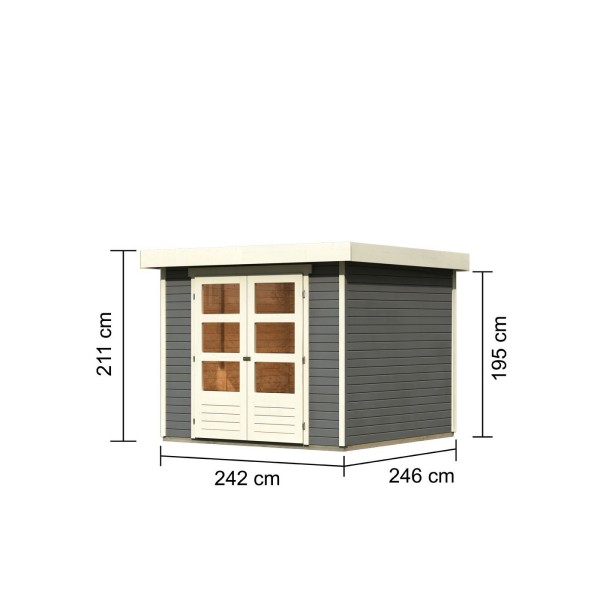 Casette in Legno per Giardino-Casetta in Legno Askola 3.5 color Grigio Terra ➤ 242x246 cm (LxP) - 3832