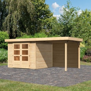 Casetta in legno Askola 3.5 nel set con un tetto del compartimento largo 2,40 m e una parete posteriore da 19 mm - naturale