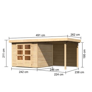 9176 Casetta in legno Askola 3.5 con tettoia 2,40 m e parete - Regno del Legno - 3903