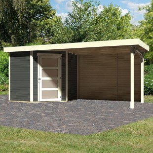 9213 Casetta in legno Schwandorf 3 con tettoia 2,80 m e parete color Grigio - Regno del Legno - 4285
