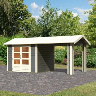 Casetta in legno Theres 3 nel set con 1 elemento di espansione del tetto - grigio terra