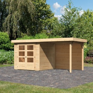 Casetta in legno Askola 2 casetta in legno con tettoia 2,40 m di larghezza e una parete posteriore da 19 mm - naturale