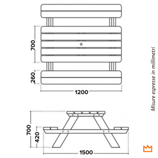 Tavoli Picnic Legno-Tavolo pic nic legno 120x150 cm per 2-4 persone - Regno del Legno - 4596
