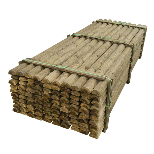 Wooden posts for fences-96 Wooden Half Round Fence Posts Ø 8 x 200 cm - 4839