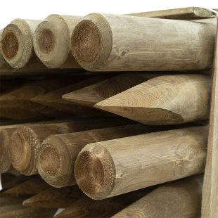 Pali in legno per recinzioni-50 pezzi di Palo tondo Ø 8 x H 300 cm con punta in legno - Regno del Legno - 4856