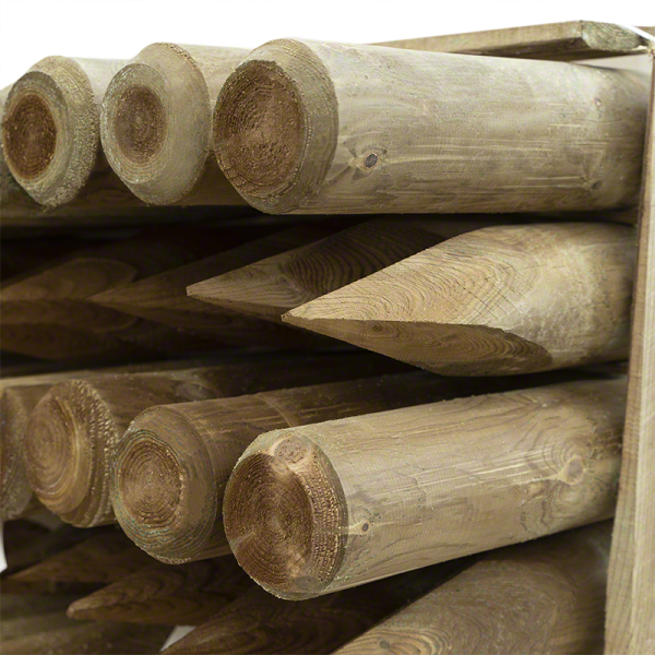 Wooden posts for fences-50 pieces of round pole Ø 10 x H 200 cm with wooden tip - 4877