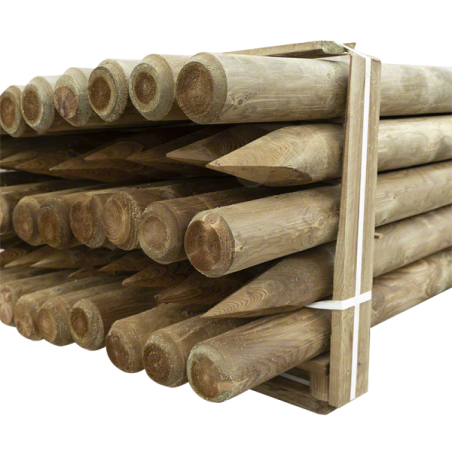 Pali in Legno per Recinzione-50 pezzi di palo tondo Ø 10 x H 300 cm con punta in legno - 4882 Pali in Legno per Recinzione-50 pezzi di palo tondo Ø 10 x H 300 cm con punta in legno - 4882
