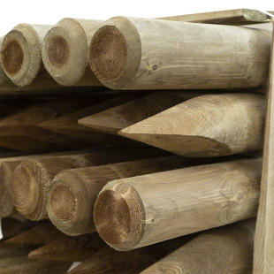 PT100-30PK-Pali per Recinzioni-50 pezzi di palo tondo Ø 10 x H 300 cm con punta in legno - Regno del Legno - 4883