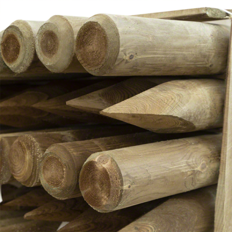 Pali in Legno per Recinzione-50 pezzi di palo tondo Ø 10 x H 300 cm con punta in legno - 4883 Pali in Legno per Recinzione-50 pezzi di palo tondo Ø 10 x H 300 cm con punta in legno - 4883
