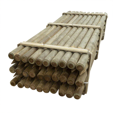 Wooden posts for fences-100 pieces of round pole Ø 6 x H 250 cm with wooden tip - 4895 Wooden posts for fences-100 pieces of round pole Ø 6 x H 250 cm with wooden tip - 4895