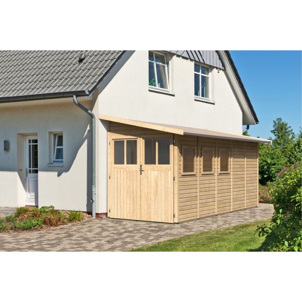 Casette in Legno per Giardino-Casetta Legno Addossata Wandlitz 5 al Naturale ➤ 181x422 cm (LxP) - 5535