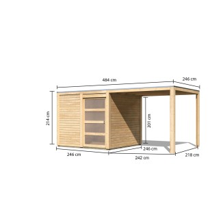 Casetta in legno Qubic 1 al naturale con tetto aggiuntivo