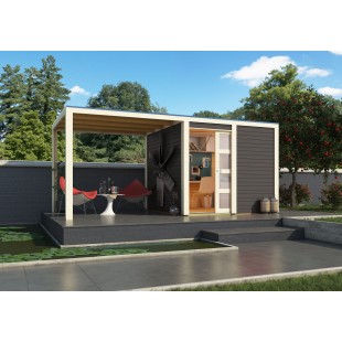 Casetta in legno Qubic 1 grigio terra con tetto aggiuntivo