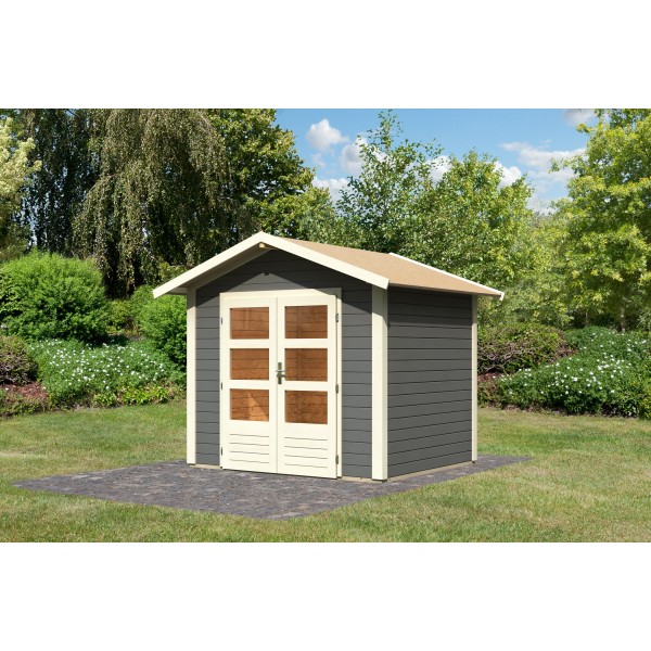 Casette in Legno per Giardino-Casetta Giardino in Legno Talkau 3 Grigio Terra ➤ 244x204 cm (LxP) - 6642