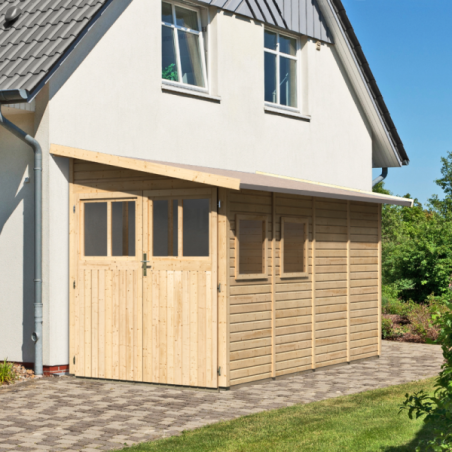 Casette in Legno per Giardino-Casetta in Legno Wandlitz 4 Addossata al Naturale ➤ 181x355 cm (LxP) - 6961