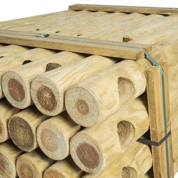 Wooden posts for fences-Pack Of 36 Round Wooden Fence Posts Ø12 x 150 cm With 2 Holes - 7251
