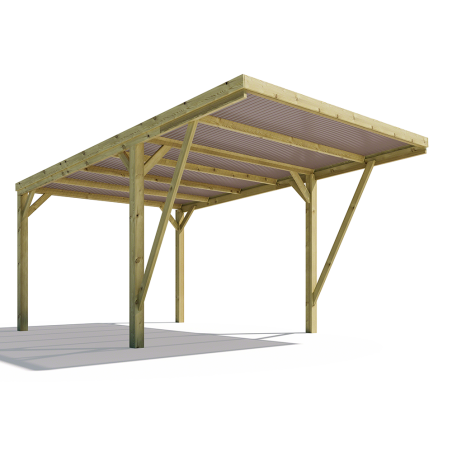 Wooden Carports-Wooden Carport Canopy 3.2 x 5.1 m, Height 2.6/2.3 m - 7324