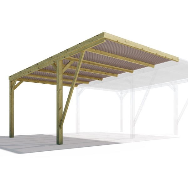 Carport-Wooden Car Shed Extension 3.2 x 5.1 m H. 2.6/2.3 m - Double Parking Space LM606 - 7382