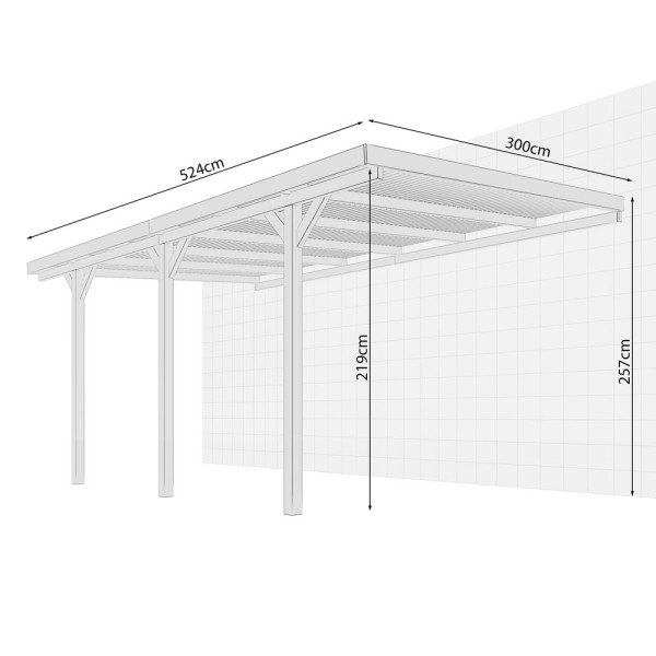 Tettoie per Auto-Pergola Addossata Legno 3 x 5.2 x H. 2.19/2.57 m - 7404