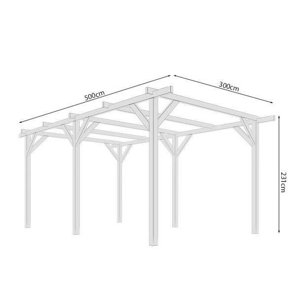 Tettoie per Auto-Carport Legno 3 x 5 m h 2.31 m | Tettoie in legno per auto impregnate in autoclave - 7406