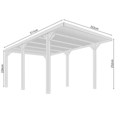Carport-Wooden Carport Canopy 3.2 x 5.1 x H 2.5 m - 7408