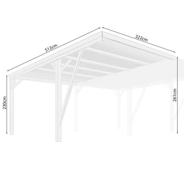 Carport-Wooden Car Shed Extension 3.2 x 5.1 m H. 2.6/2.3 m - Double Parking Space LM606 - 7413