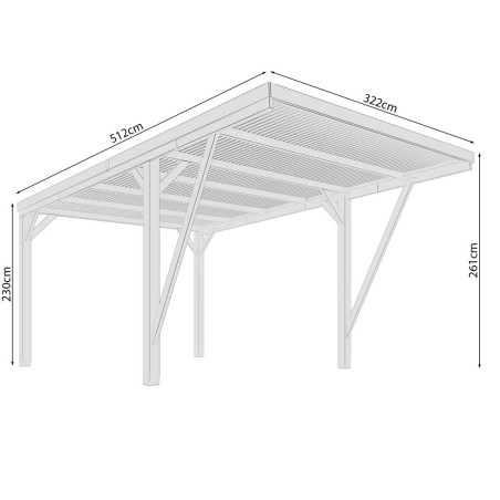 Carport-Wooden Car Shed 3.2 x 5.1 m H. 2.6/2.3 m - 7434 Carport-Wooden Car Shed 3.2 x 5.1 m H. 2.6/2.3 m - 7434