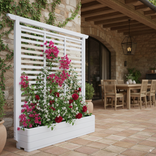 Wood planters-Outdoor Wooden Planter With Trellis 180 x 30 x H 180 cm - 7458