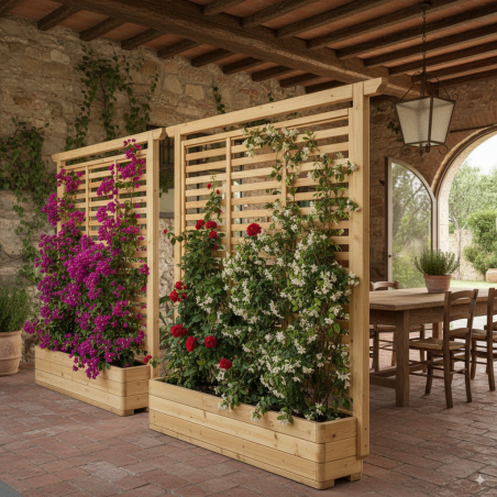 Wood planters-Outdoor Wooden Planter With Trellis 180 x 30 x H 180 cm - 7460