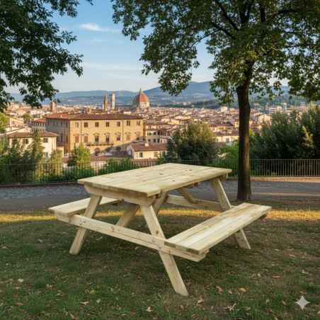 Wooden Pic Nic Tables-Wooden Picnic Table 150 x 150 cm. Perfect for 4-6 people - 7477 Wooden Pic Nic Tables-Wooden Picnic Table 150 x 150 cm. Perfect for 4-6 people - 7477