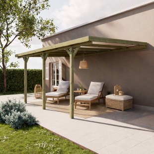 Wooden Carports-Wall-Mounted Wooden Pergola 3 x 5.2 m, Height 2.19/2.57 m - 7377 2