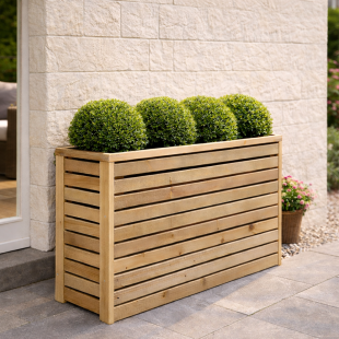 Wood Planters-Tall Rectangular Wooden Outdoor Planter 90 x 30 cm Base, 60 cm High - 7615